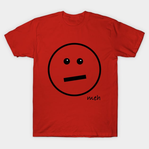 Meh Face - Black on Red T-Shirt by Whoopsidoodle